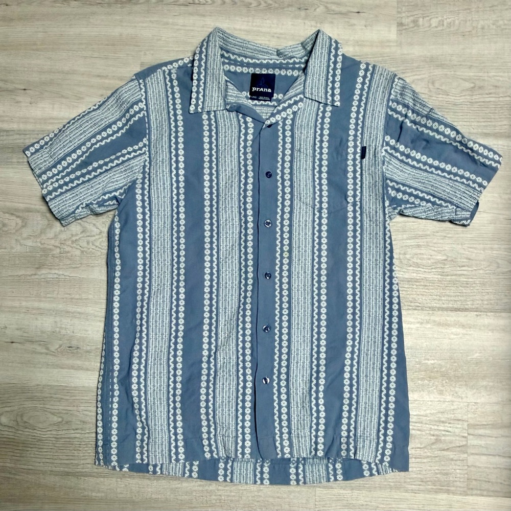 Prana Blue and White Striped Casual Shirt